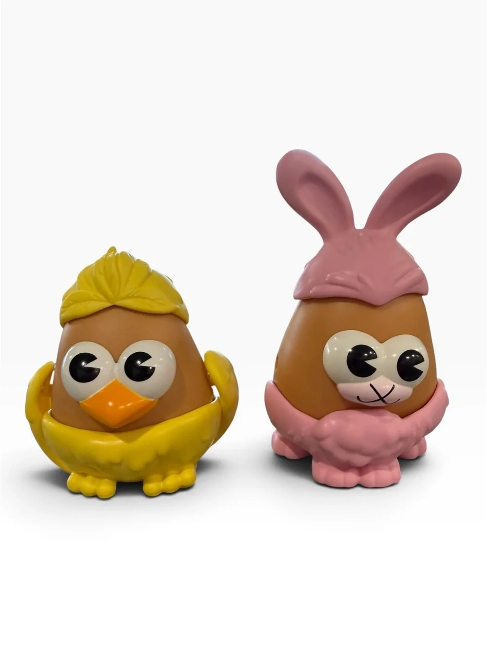 Set of 2 Potato Head Figurines - Yellow Chick and Pink Bunny with Playful Design